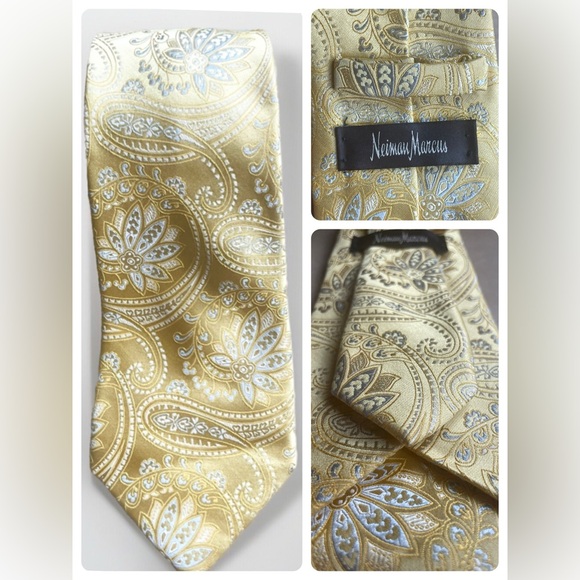 Embroided Golden Paisley Nieman Marcus Bohemian 100% Silk Tie - Picture 4 of 8